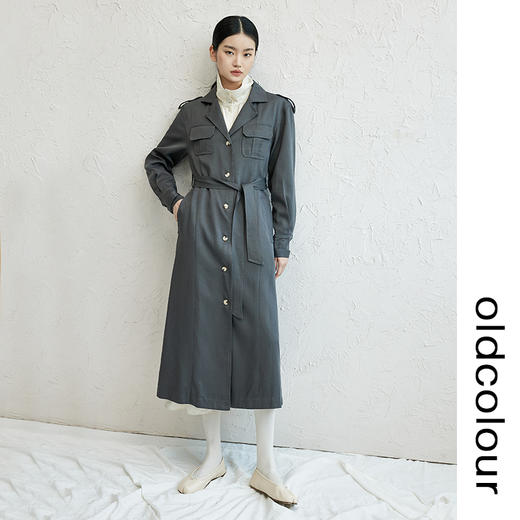 oldcolour高级休闲风衣2022秋季新款法式复古英伦时尚长款外套女 商品图1