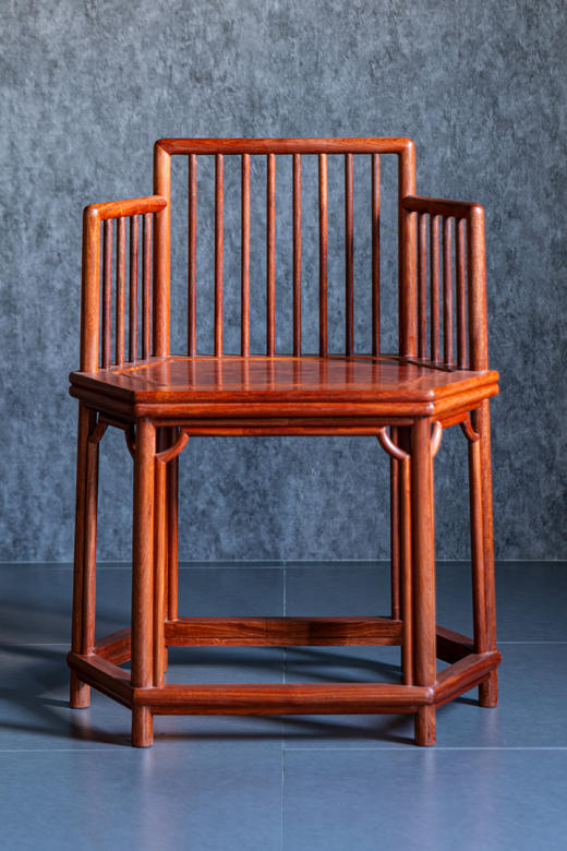 红桥红  家具严选  缅甸花梨（大果紫檀）【六方形梳背椅 三件套】 商品图2