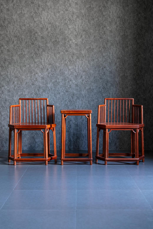 红桥红  家具严选  缅甸花梨（大果紫檀）【六方形梳背椅 三件套】 商品图0