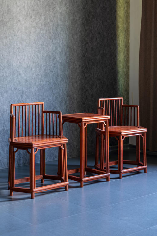 红桥红  家具严选  缅甸花梨（大果紫檀）【六方形梳背椅 三件套】 商品图1