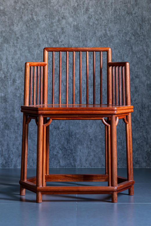 红桥红  家具严选  缅甸花梨（大果紫檀）【六方形梳背椅 三件套】 商品图6