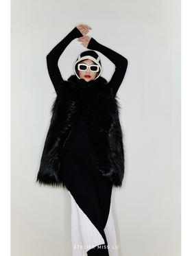 【夜皇后】重工设计长毛环保皮草中长款马甲/220045