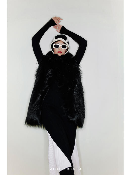 【夜皇后】重工设计长毛环保皮草中长款马甲/220045 商品图0