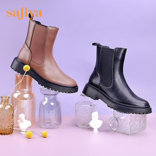 【春节不打烊】Safiya/索菲娅烟筒靴女2022年冬季新款厚底复古圆头英伦切尔西靴 SF24116021 商品图0