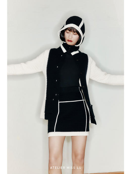 【白夜行】天然羊毛混织羊绒拼色造型外套/220042 商品图2