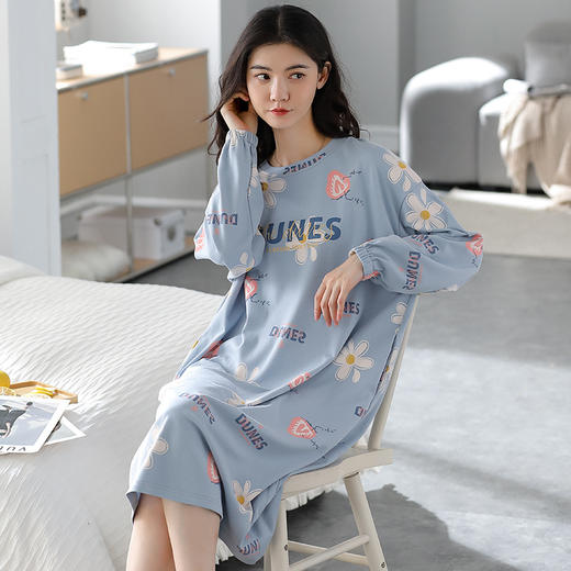 苏吉思秋季纯棉长袖睡裙 商品图2