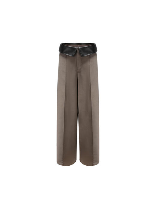 【千纸鹤】天然羊毛混织马海毛腰部拼接羊皮革高腰阔腿裤/2200019 商品图4