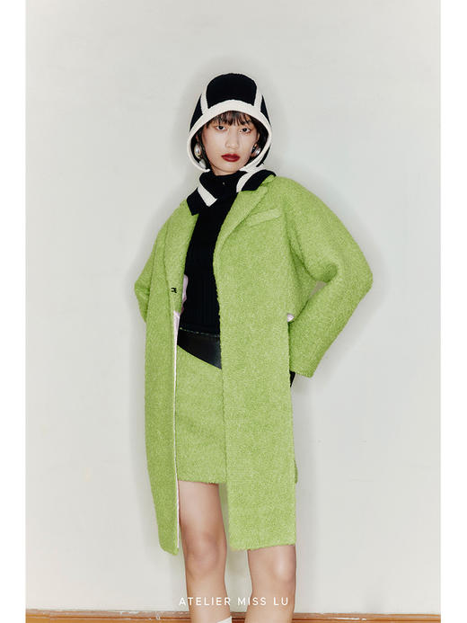 【魔方】天然绵羊毛圈圈绒前长后短造型大衣外套/220030 商品图0