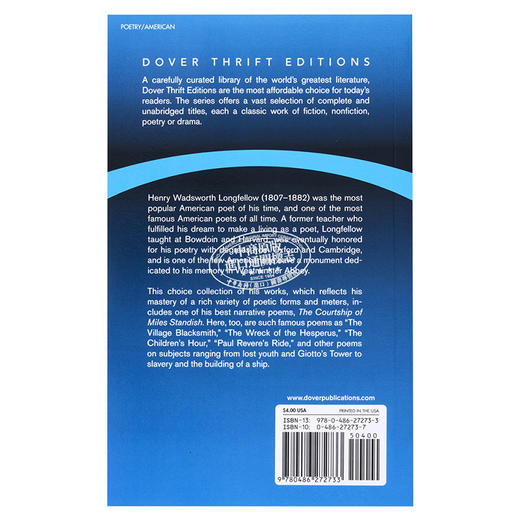 【中商原版】Dover Thrift Editions：Favorite Poems 英文原版 美国诗人朗费罗诗选 Henry Wadsworth Longfellow 商品图1