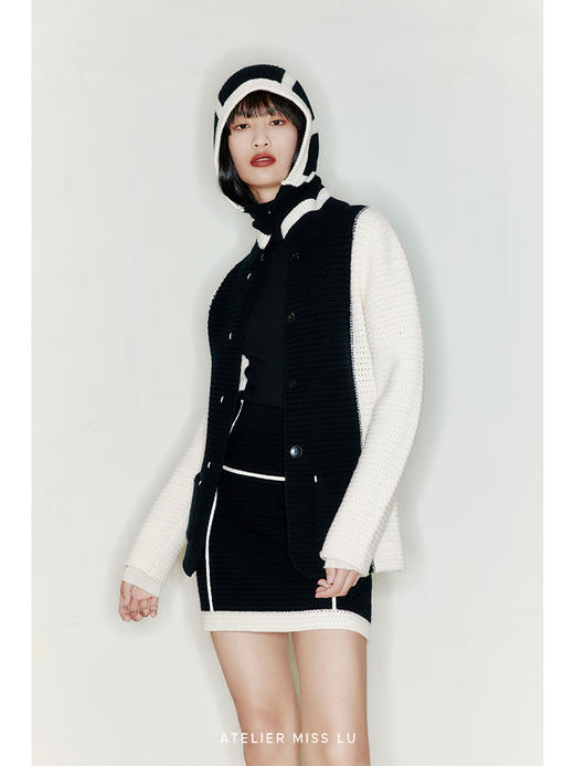 【白夜行】天然羊毛混织羊绒拼色造型外套/220042 商品图3