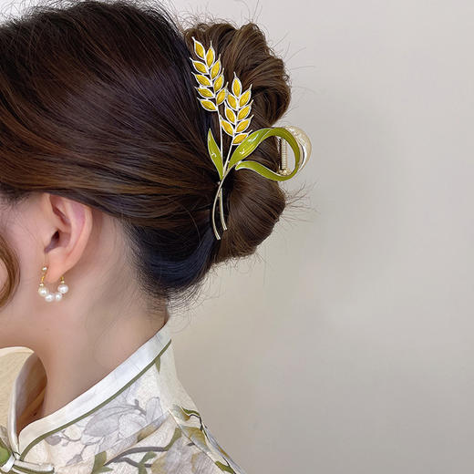 【麦穗设计清冷感发夹】后脑勺盘发抓夹女，秋季大号优雅鲨鱼夹子头饰 商品图0