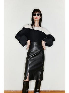 【云朵拥抱】袖扣可拆卸两穿设计拼色羊绒上衣/220040