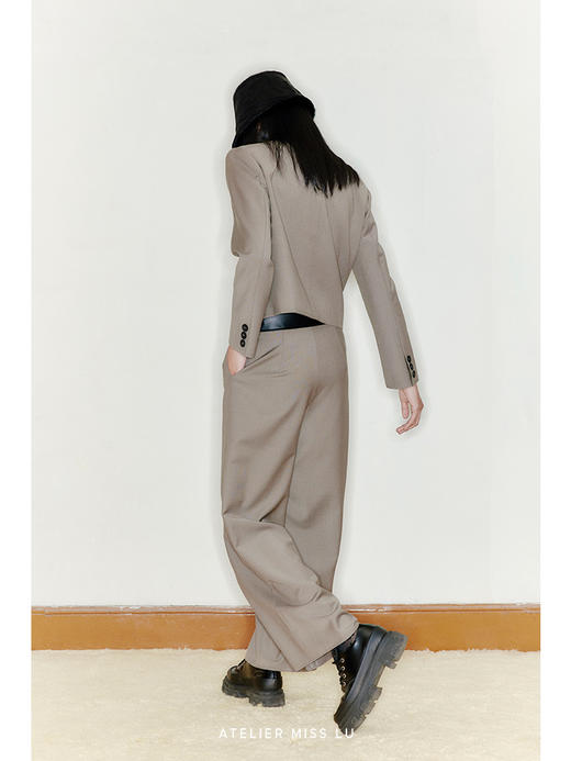 【烟熏沙漠】天然羊毛混织马海毛羊皮革拼接垫肩西装短外套220028 商品图1