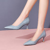 2022新款春季蓝色软皮鱼纹防踢金属尖头细跟高跟鞋女 JZX111-196 商品缩略图0