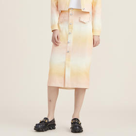 谜底2022秋新品梦幻般朝霞渐变色单排扣纯棉半身裙223MB1209