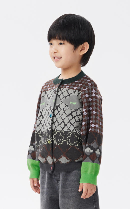 江南布衣童  22年秋款  棉质趣味印花开襟毛衫  1M8311760 商品图3