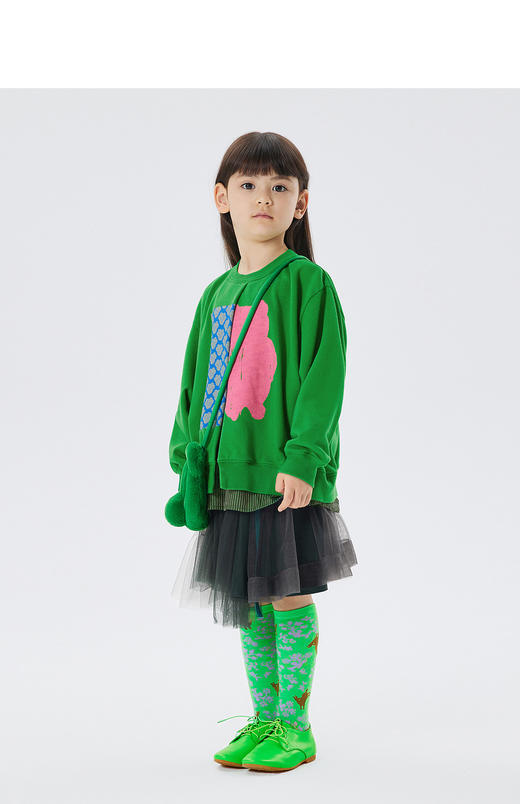 江南布衣童 22年秋款  拼接开衫印花无帽套头卫衣  1M8411860 商品图5