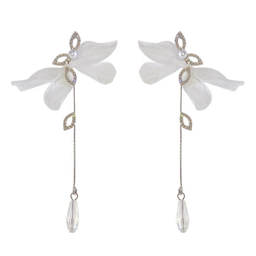 【仙里仙气~度假风耳饰】小仙女气质温柔耳环，女白色气场，蝴蝶布艺花朵耳坠 商品图4