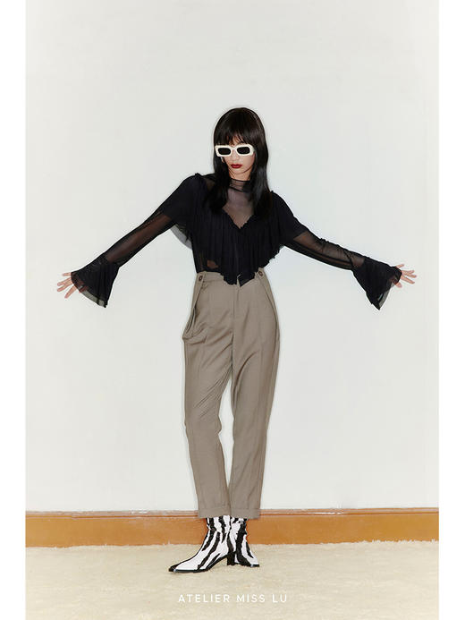 【纸袋】天然羊毛混织马海毛纽扣设计两穿锥形纸袋裤/2200018B 商品图1