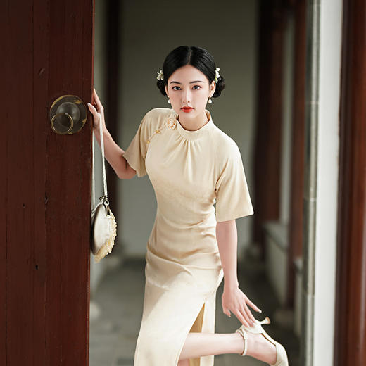 复古改良淑女长款花萝锻气质修身年轻旗袍连衣裙  XL830 商品图0