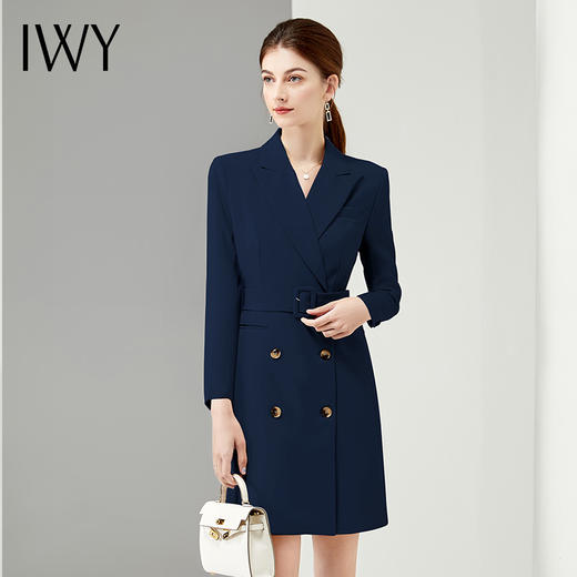 IWY/时尚藏青色连衣裙秋季售楼部工作服销售职业西装套装气质修身Q902 商品图0