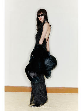 【黑色曼陀罗】重工设计长毛环保皮草披肩/22ZB05