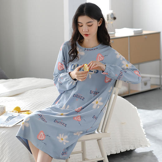 苏吉思秋季纯棉长袖睡裙 商品图1