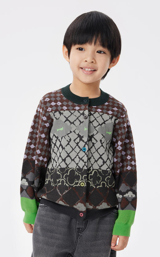 江南布衣童  22年秋款  棉质趣味印花开襟毛衫  1M8311760 商品图4