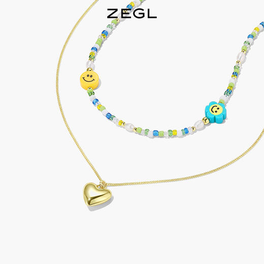 ZEGL彩色笑脸串珠项链女2022年新款潮人造珍珠叠戴微笑爱心锁骨链 商品图3