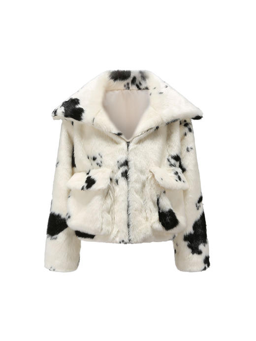 【飞行奶牛】环保皮草大翻领口袋造型短款外套/220037 商品图4