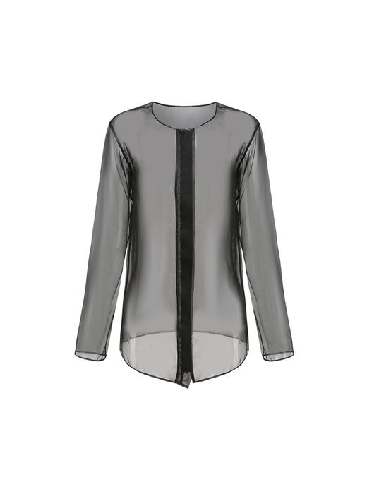 【琉璃夜】开襟拉链薄纱透肤上衣/220035 商品图4