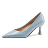 2022新款春季蓝色软皮鱼纹防踢金属尖头细跟高跟鞋女 JZX111-196 商品缩略图7