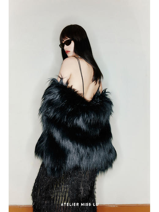 【黑色曼陀罗】重工设计长毛环保皮草披肩/22ZB05 商品图2
