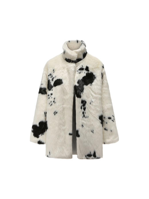 【雪地奶牛】环保皮草立领中长款外套大衣/220038 商品图4