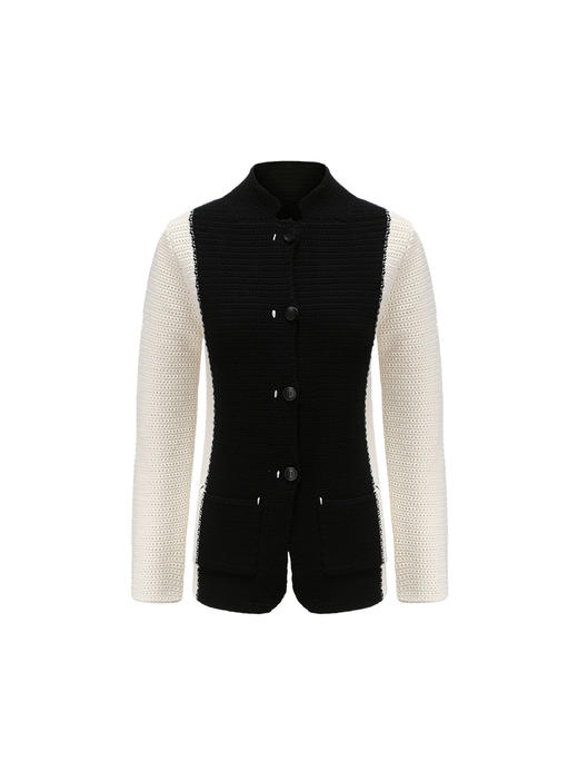 【白夜行】天然羊毛混织羊绒拼色造型外套/220042 商品图4