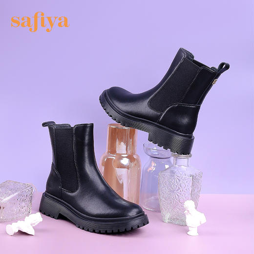 【春节不打烊】Safiya/索菲娅烟筒靴女2022年冬季新款厚底复古圆头英伦切尔西靴 SF24116021 商品图5