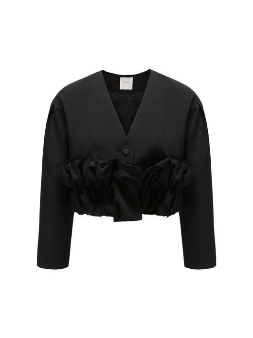 【黑莓云卷】下摆毛边抽褶设计茧型短外套/220029A 商品图4