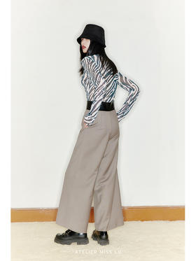 【游离】品牌定制峡谷斑马印花弹力网纱微透上衣/220031