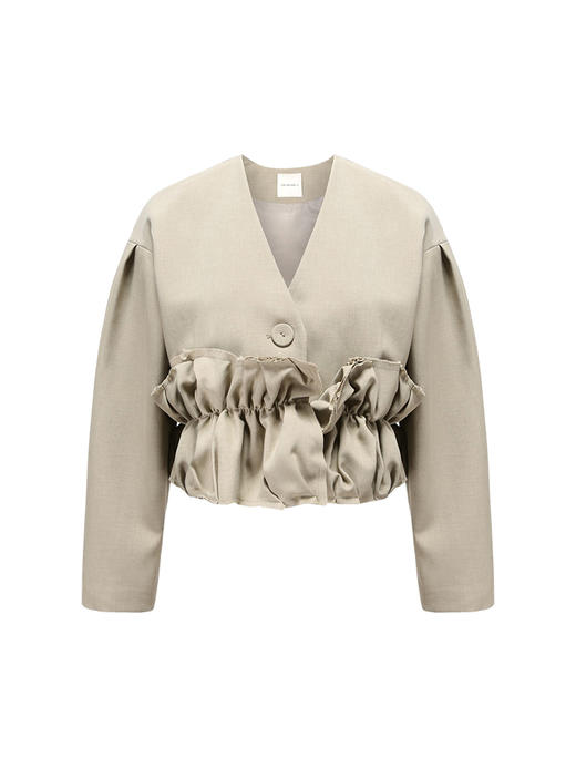 【青提云卷】下摆毛边抽褶设计茧型短外套220029B 商品图4