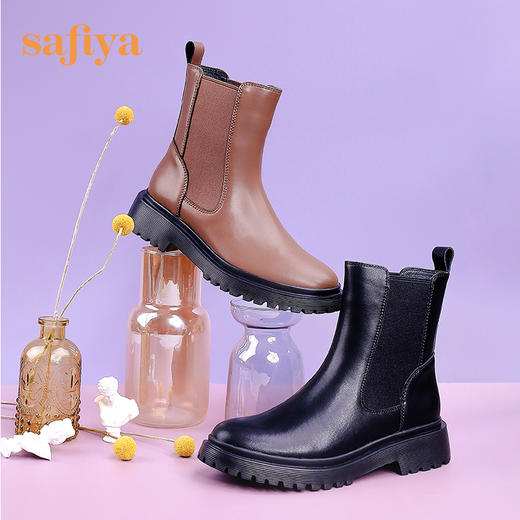 【春节不打烊】Safiya/索菲娅烟筒靴女2022年冬季新款厚底复古圆头英伦切尔西靴 SF24116021 商品图4