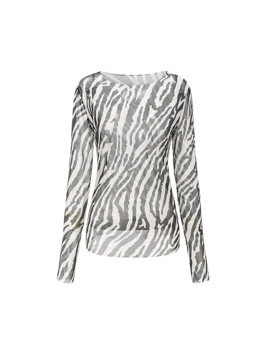 【游离】品牌定制峡谷斑马印花弹力网纱微透上衣/220031 商品图4
