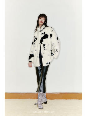 【雪地奶牛】环保皮草立领中长款外套大衣/220038