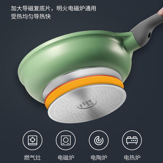 炊大皇煎锅28cm不粘锅平底锅麦饭石色早餐煎盘牛排锅电磁炉燃气煤气灶明火通用竹青石系列JG28ZQ 商品图6