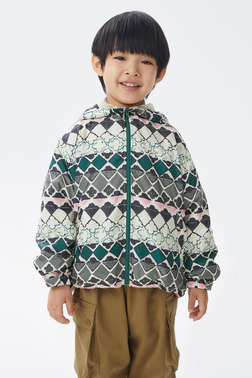 江南布衣童  22年秋款宽松连帽印花夹克  1M8612000 商品图0