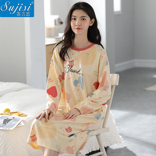 苏吉思秋季纯棉长袖睡裙 商品图10
