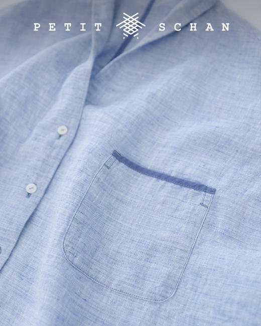 PETIT SCHAN小闪 CLO#100 moonlight 月光 法国进口色织亚麻青果领短袖衬衫 商品图8