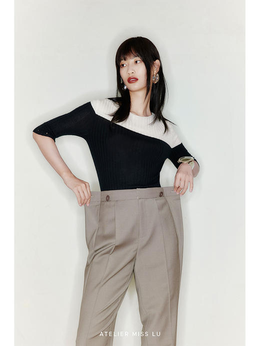 【云朵拥抱】袖扣可拆卸两穿设计拼色羊绒上衣/220040 商品图3