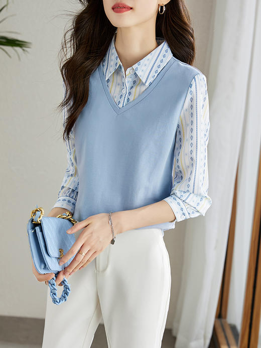 【69元福袋，不支持退换】熙世界秋装新款文艺气质时尚别致假两件衬衫上衣女设计感小众 商品图2