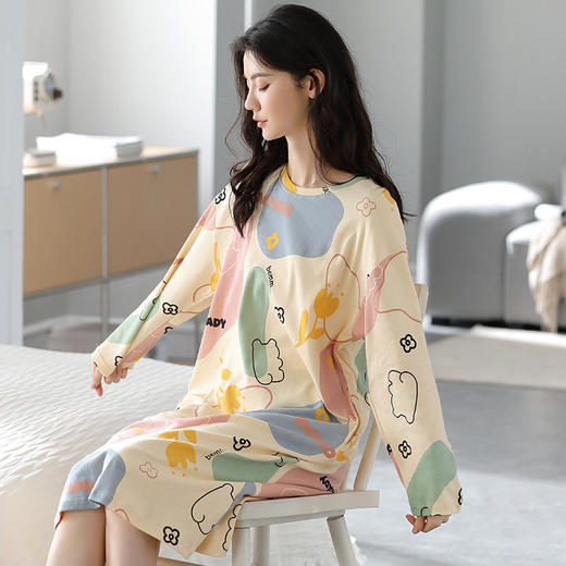 苏吉思秋季纯棉长袖睡裙 商品图4