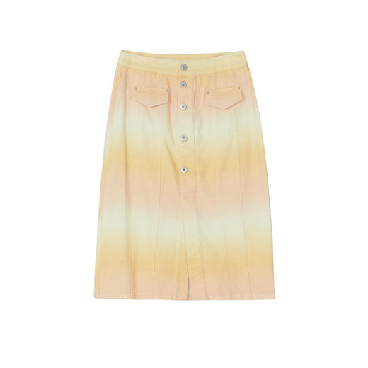 谜底2022秋新品梦幻般朝霞渐变色单排扣纯棉半身裙223MB1209 商品图4